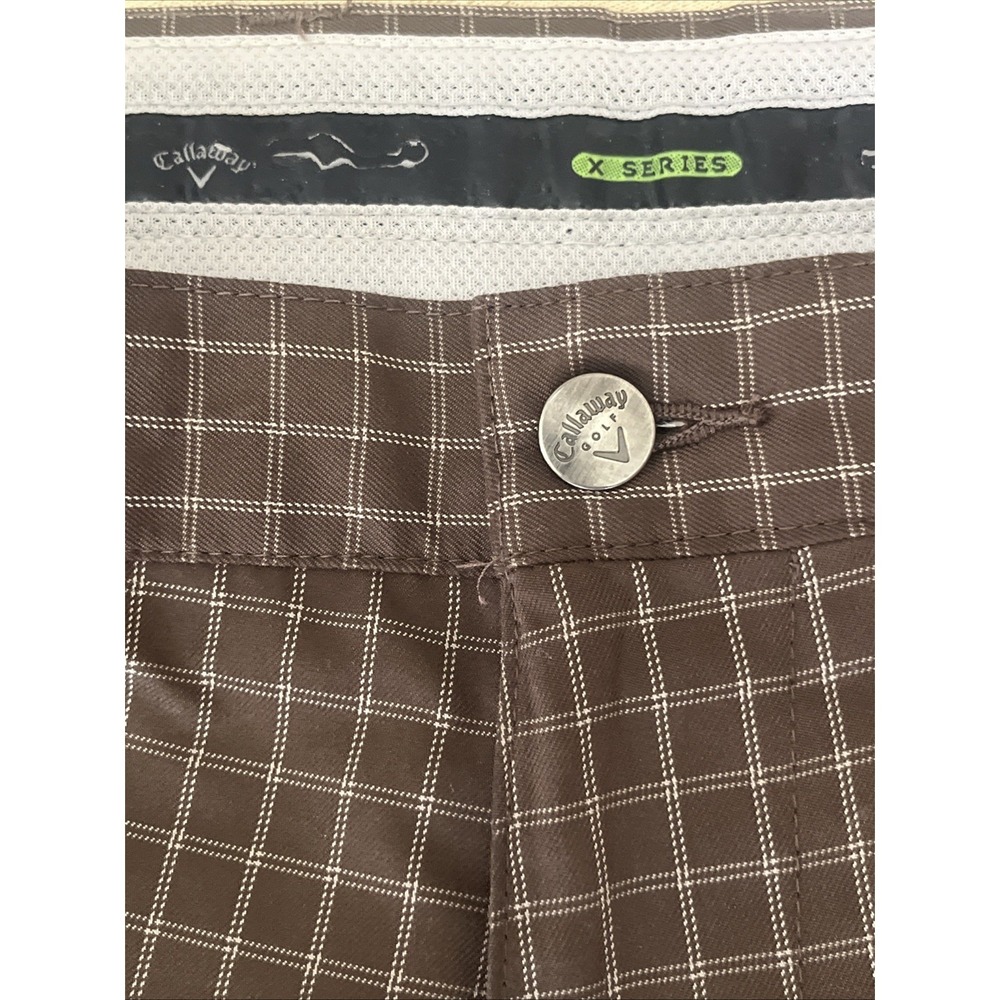 CALLAWAY Size 35 Men's Flat Front Polyester Golf Shorts BROWN CHECK Print NWOT